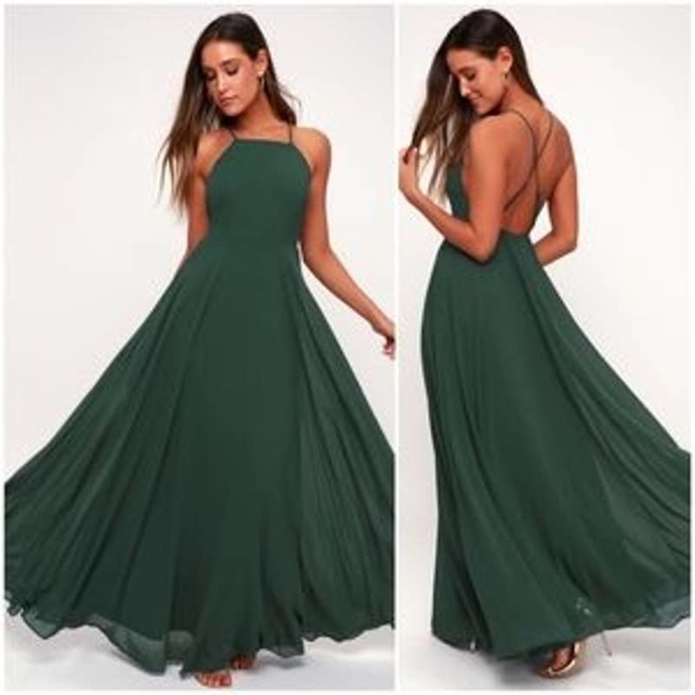 Sold👗LULUS Mythical Kind of Love Dark Green Maxi - Picture 1 of 10